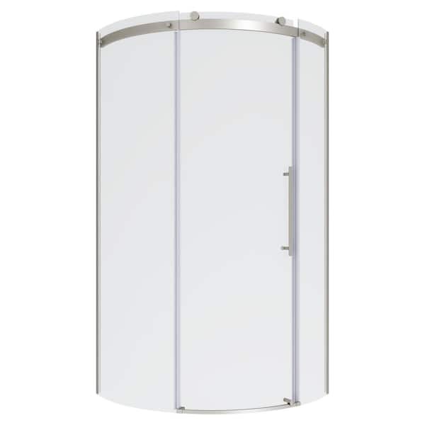 Ovation Curve 36 in. W x 72 in. H Round Sliding Semi Frameless Corner Shower Door in Brushed Nickel with clear Glass