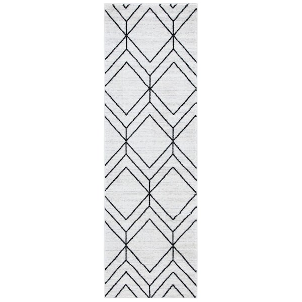 Adirondack 3 ft. x 12 ft. Ivory/Black Diamond Runner Rug