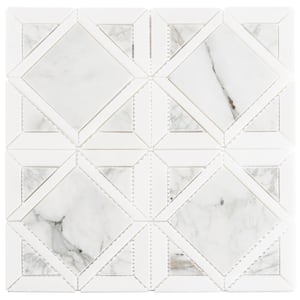 Maquette Flint White/Gray 12 5/8" x 12 5/8" Diamond Pattern Matte Natural Stone Mosaic Wall Tile (5.05 sq. ft./Case)