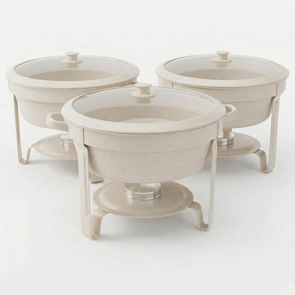 4-Pack 6 qt. Round Chafing Dishes for Buffet with Maifanite Coating, Vented Glass Lid, Tongs, Spoons and