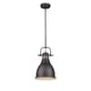 Golden Lighting Duncan 1-Light Rubbed Bronze 8.8 in. Pendant with Shade ...