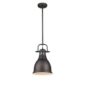 Duncan 1-Light Rubbed Bronze 8.8 in. Pendant with Shade