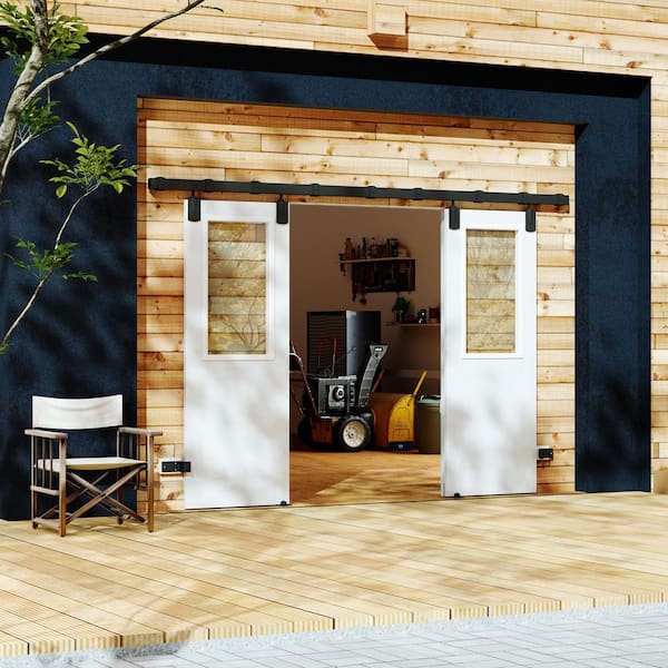 64 in. x 80 in. 1 Lite, Clear Glass, White Primed, Composite, Exterior Sliding Barn Door with Hardware Kit