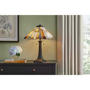 Waterville 24 in. 2-Light Matte Black Table Lamp with Tiffany Glass Shade