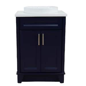 25 in. W x 22 in. D Single Bath Vanity in Blue with Quartz Vanity Top in White with White Round Basin