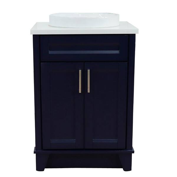 Bellaterra Home 25 in. W x 22 in. D Single Bath Vanity in Blue with Engineered Stone Vanity Top in White with White Round Basin