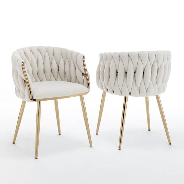 Bear Cream Boucle Teddy Fabric Side Chair (Set of 2) with Gold Chrome Plated Legs