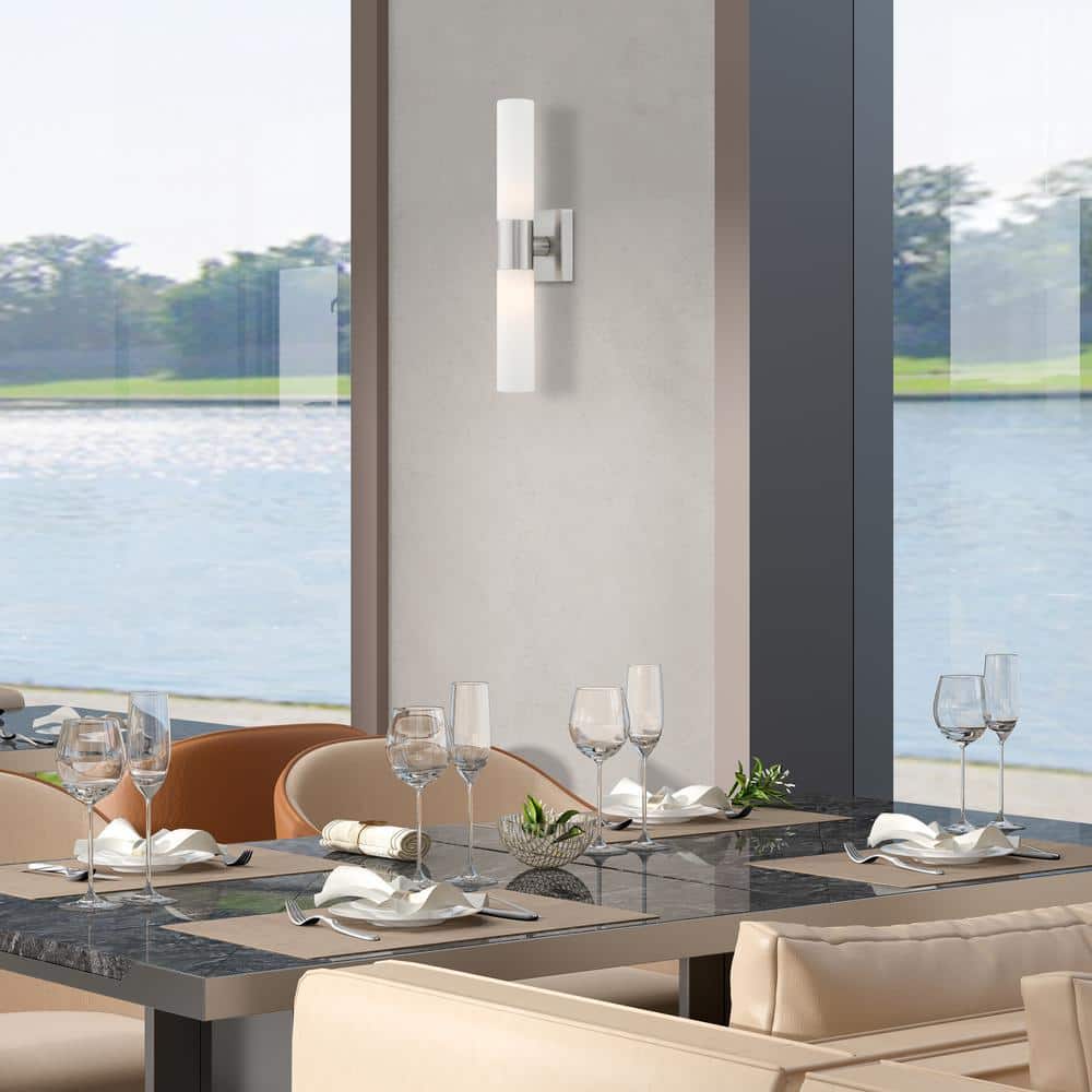 Aero Brushed Nickel 2-Light Outdoor Vanity with Etched Opal Glass