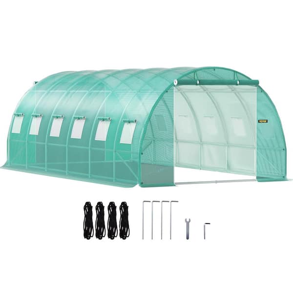 VEVOR Walk-in Tunnel Greenhouse 10 ft. W x 20 ft. D x 7 ft. H Portable Plant Greenhouse with Galvanized Steel Hoops, Green