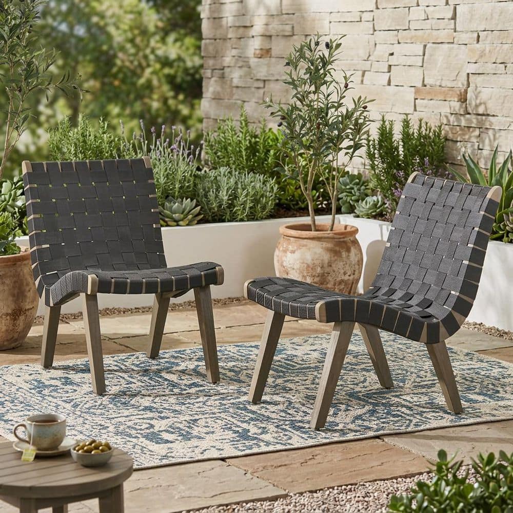 Charlotte Transitional Rope Weave Acacia Wood Outdoor Lounge Chair in Black Set of 2 durable construction price history on PriceWatchPro