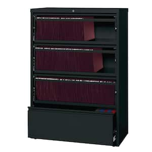 36 in. W 4-Drawer Black Lateral File Cabinet with Roll-Out Shelves, Holds Letter, Legal and A4 Hanging Folders