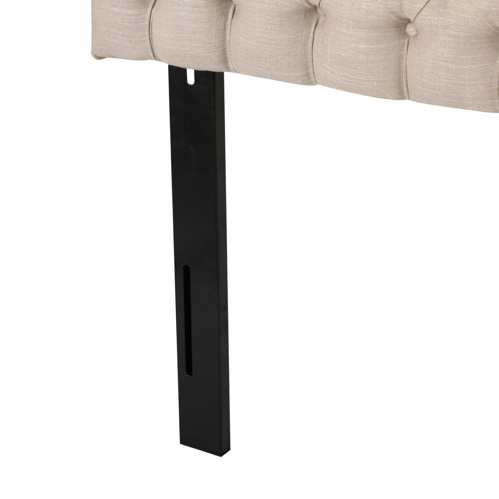 Sand Tufted Upholstered King Headboard with Black Iron Legs