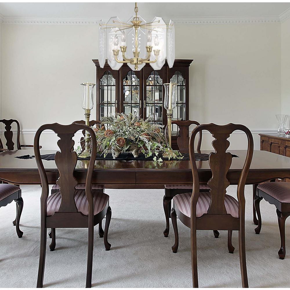 Elegant Polished Brass 5-Light Chandelier with Clear Glass Shades