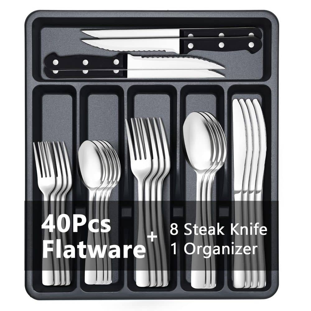 Stainless Steel Silverware Set for 8 with Serrated Steak Knives and Drawer Organizer price history on PriceWatchPro