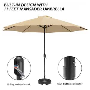 11 ft. x 11 ft. Steel Patio Market Umbrella with Crank in Khaki