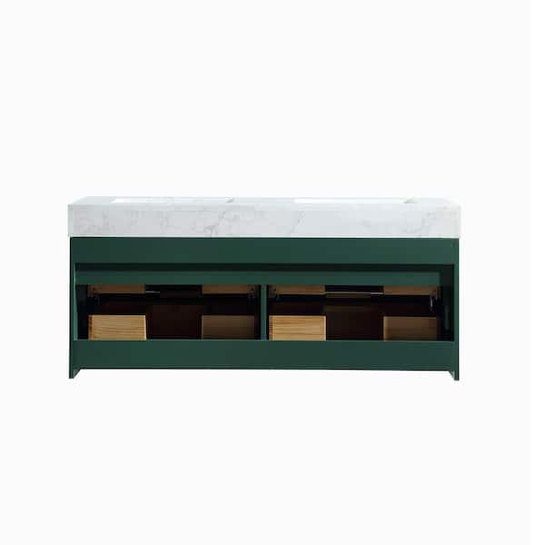 48 in. W x 20.8 in. D x 21.3 in. H Wall Mounted Floating Wood Bath Vanity Cabinet in Green with White Stone Resin Top