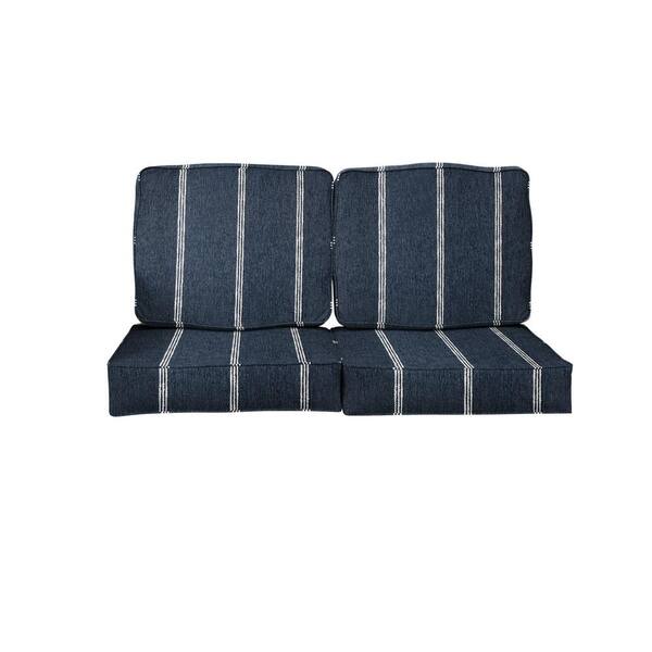 SORRA HOME 27 in. x 30 in. x 5 in. (4-Piece) Deep Seating Outdoor Loveseat Cushion in Sunbrella Lengthen Indigo
