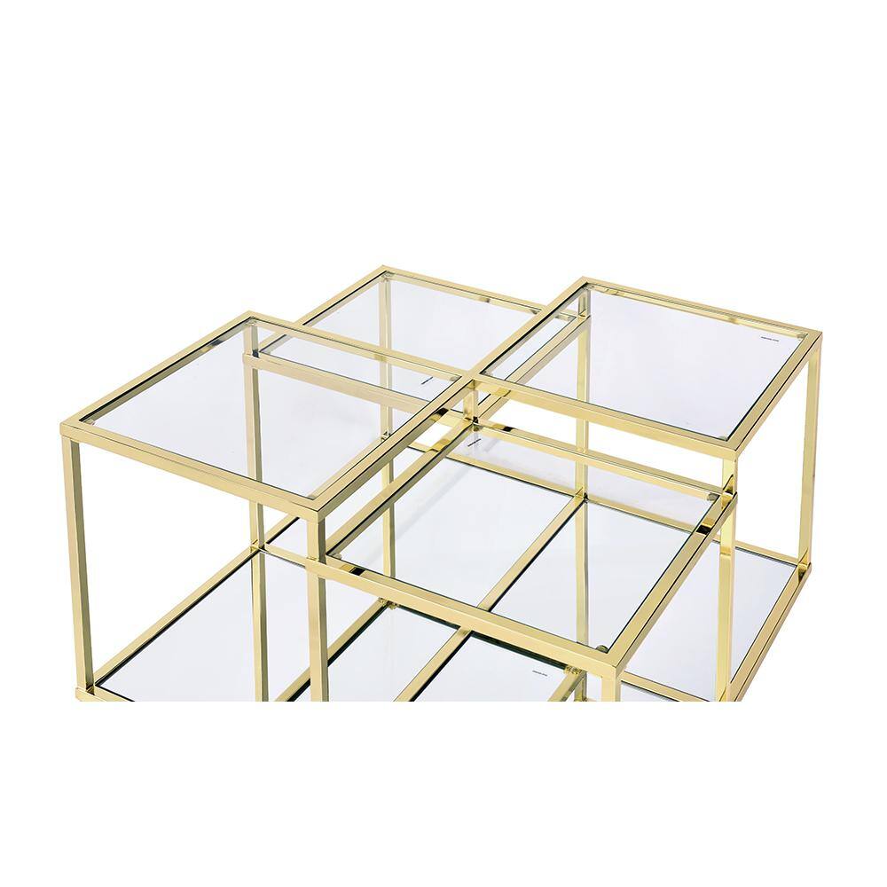 34" Clear Glass and Gold Square Coffee Table