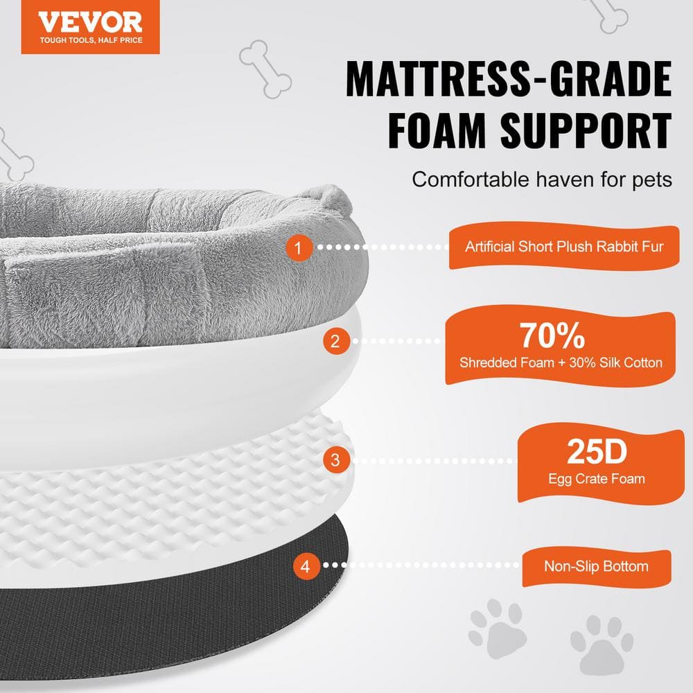 Large Light Gray Orthopedic Human Dog Bed with Faux Rabbit Fur