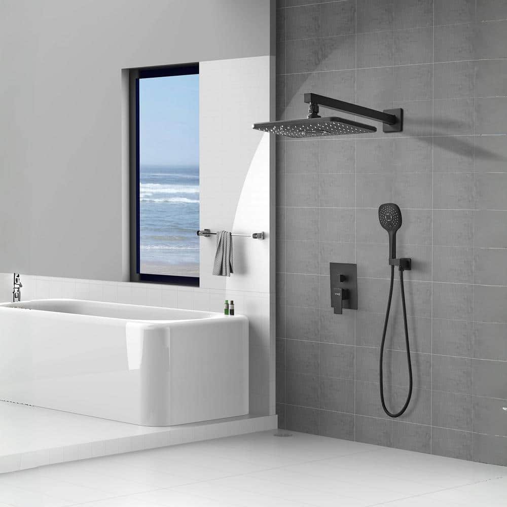 Matte Black Stainless Steel Rain Shower System with Handheld