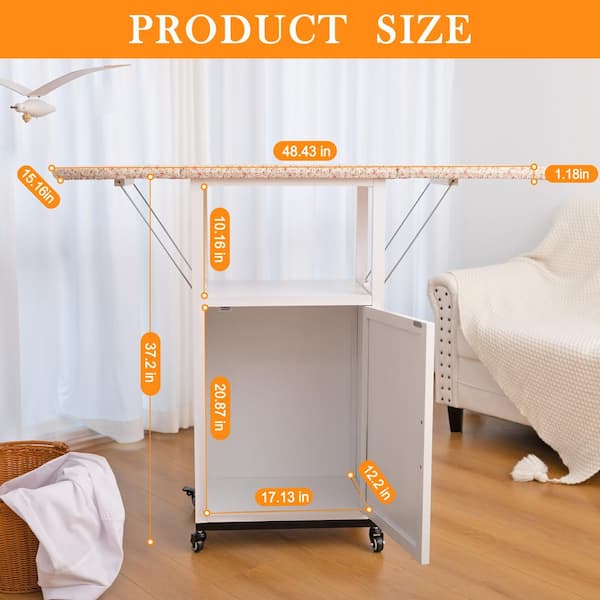 White 37.2 in. H Deluxe Wood Ironing Board with Storage