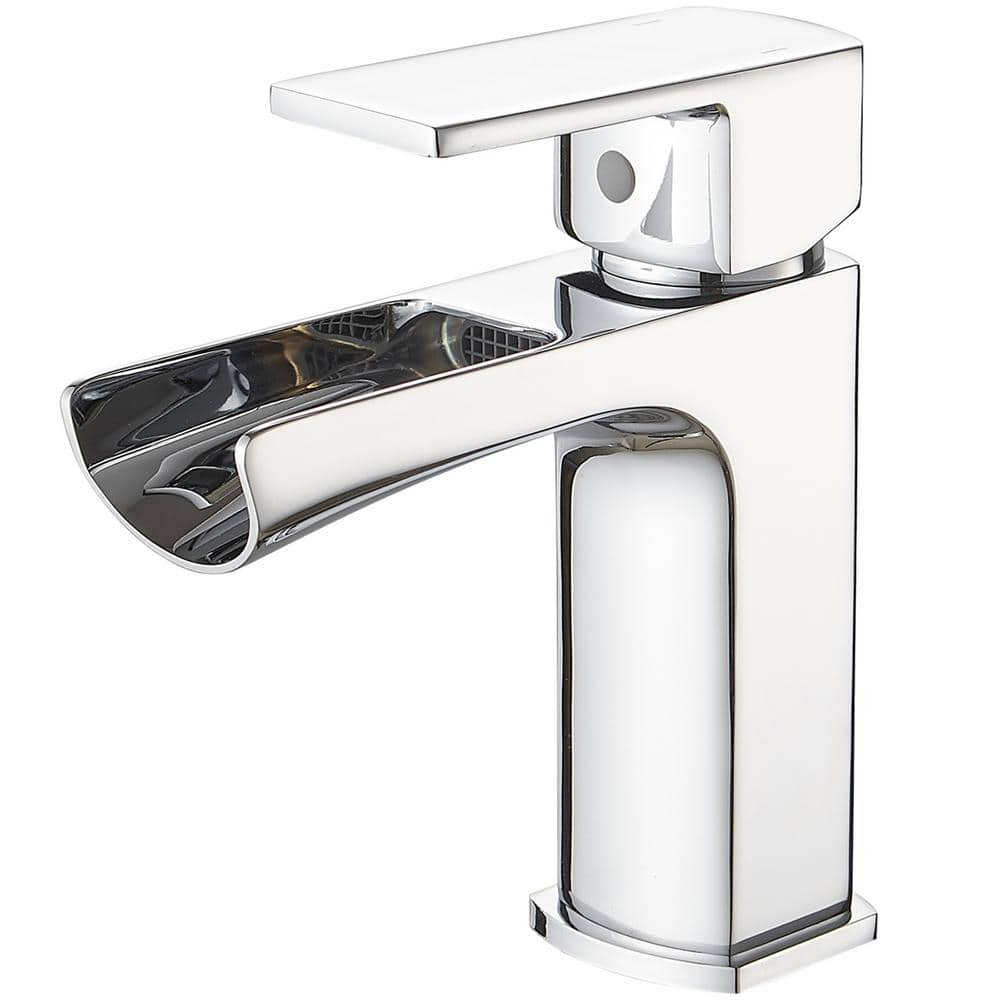Waterfall Single Handle Single Hole Bathroom Faucet with Drain Assembly Brass Sink Basin Vanity Taps in Polished Chrome price history on PriceWatchPro