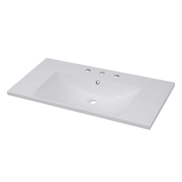 36 in. Undermount Bathroom Sink in White Resin with Overflow, 3-Holes (8 in. Centerset)