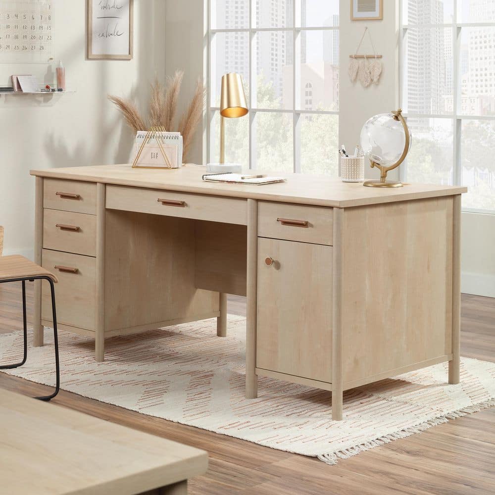 Maple Brown Executive Desk with Keyboard Tray and Filing Cabinet