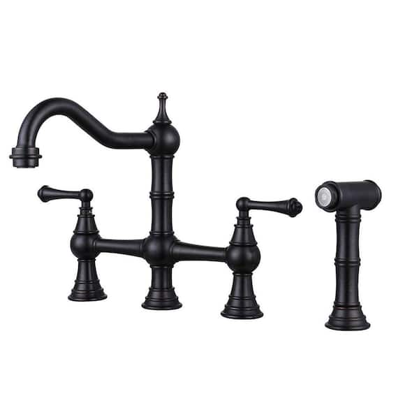 Vintage Double Handle Bridge Kitchen Faucet with Side Sprayer in Oil Rubbed Bronze