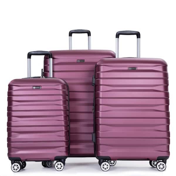 Tatahance 3-Piece Wine Red PC Lightweight and Durable Hardside Spinner Luggage Set with 2 Hooks (21/25/29 in. )