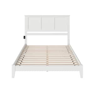 Madison White King Solid Wood Frame Low Profile Platform Bed with Attachable USB Device Charger