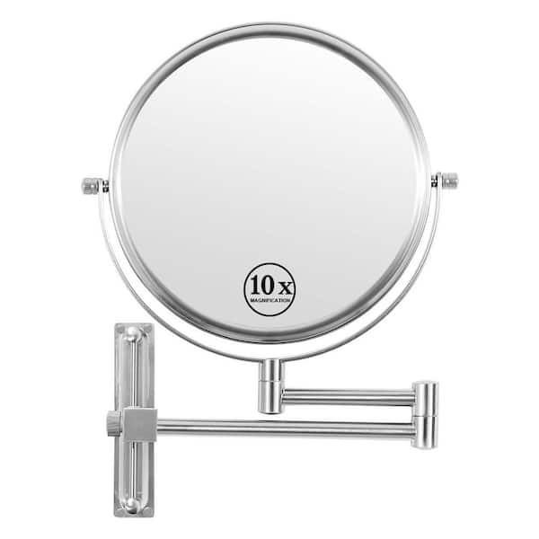 8 in. W x 8 in. H Round 1X/10X Magnifying Mirror Wall-Mount Bathroom Makeup Mirror Base Moves Up and Down in Chrome