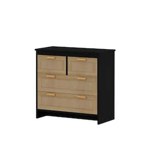 31.5 in. W x 15.75 in. D x 31.5 in. H Black Brown Linen Cabinet with 4 Rattan Drawers