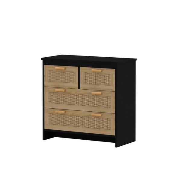 Unbranded 31.5 in. W x 15.75 in. D x 31.5 in. H Black Brown Linen Cabinet with 4 Rattan Drawers