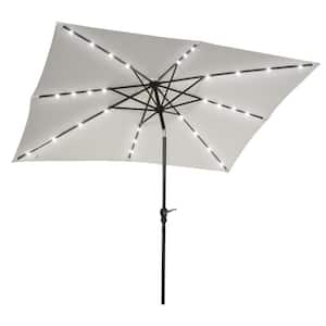 9 ft. x 7 ft. Solar LED Lighted Market Patio Umbrella in White, with Tilt and Crank