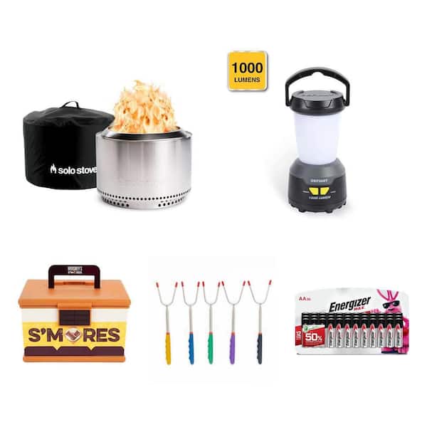 Yukon 27 in. Fire Pit, 1000 Lumen LED Lantern, S'mores Caddy, 45 in. Roaster Sticks, and MAX AA Batteries (36-Pack)