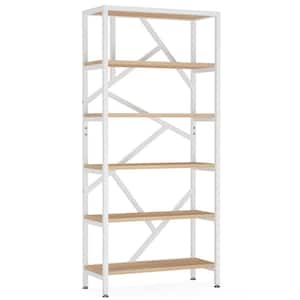 Hamilton 70.9 in. Tall White Walnut Wood 6-Shelf Etagere Bookcase with Open Back, 11.8 in. D x 31.5 in. W x 70.87 in. H