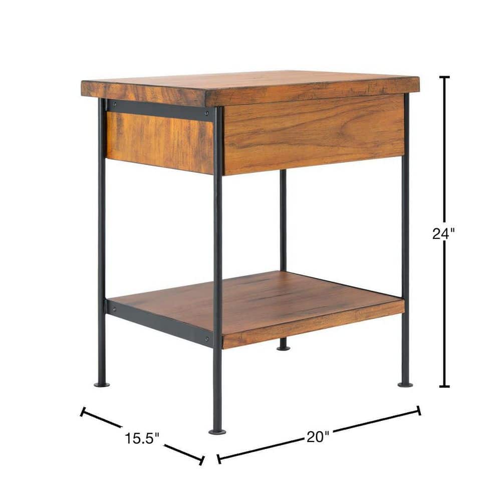 Eris Traditional Brown Wood and Black Metal Accent Table with Storage