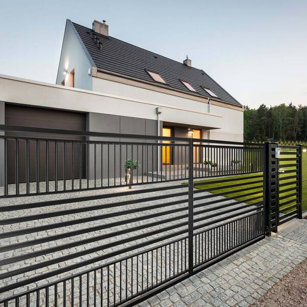 ALEKO 12 ft. x 6 ft. Automated Steel Barcelona Dual Swing Black Steel Driveway Gate and Gate Opener Kit ETL Listed Fence Gate