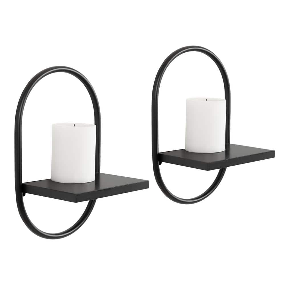 Black Wood and Metal Floating Wall Shelf Set