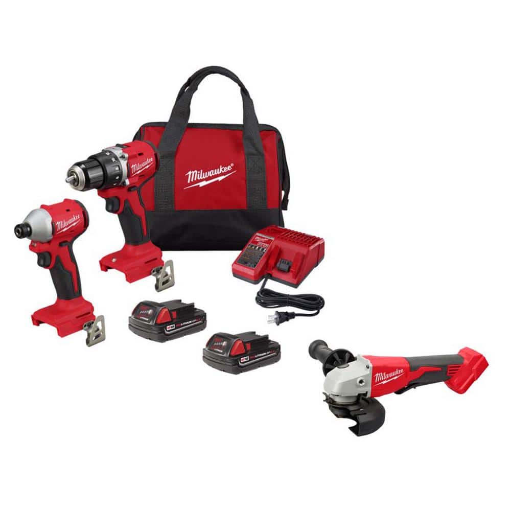 Milwaukee M18 18V Lithium-Ion Brushless Cordless Compact Drill/Impact Combo  Kit (2-Tool) with Brushless Grinder 3692-22CT-2686-20 The Home Depot