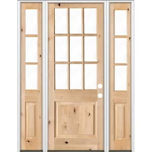 70 in. x 96 in. Craftsman Alder 9-Lite Clear Low-E Unfinished Wood Left-Hand Inswing Prehung Front Door/Sidelites