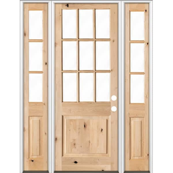 Krosswood Doors 70 in. x 96 in. Craftsman Alder 9-Lite Clear Low-E Unfinished Wood Left-Hand Inswing Prehung Front Door/Sidelites