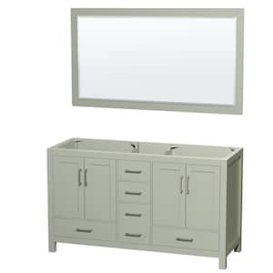 Sheffield 59 in. W x 21.5 in. D x 34.25 in. H Double Bath Vanity Cabinet without Top in Light Green with 58" Mirror