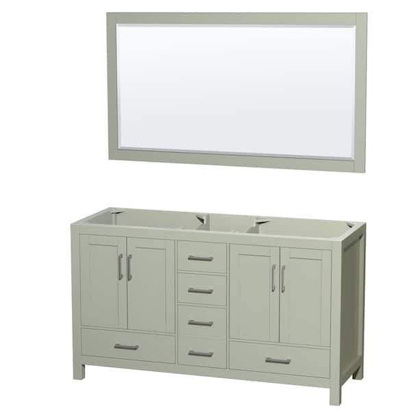 Wyndham Collection Sheffield 59 in. W x 21.5 in. D x 34.25 in. H Double Bath Vanity Cabinet without Top in Light Green with 58" Mirror