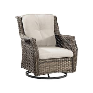 Wicker Outdoor Recliner with Beige Cushions and 360° Swivel - Ergonomic Design, Handwoven PE Rattan