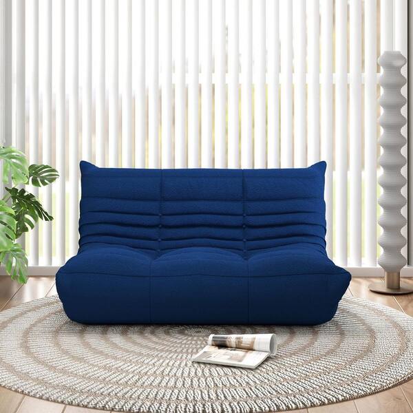 Magic Home Comfy Lazy Sofa Chair, 53 in. Blue Rectangle Velvet 2 Seats Armless Fireside Chair Accent Bean Bag for Living Room Salon