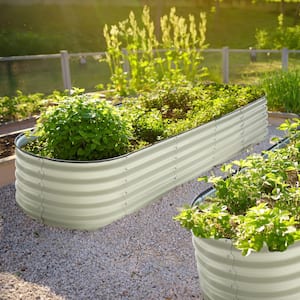 8 ft. x 2 ft. x 1.4 ft. Galvanized Raised Garden Bed 9-in-1 Planter Box Outdoor, Pearl White