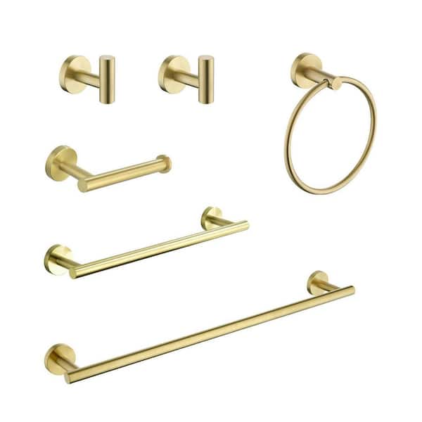 6 Piece Stainless Steel Bathroom Towel Rack Set Wall Mount in Brushed Gold