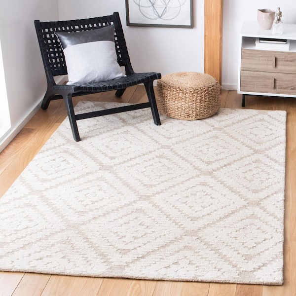 Micro-Loop Beige/Brown 5 ft. x 5 ft. Geometric Trellis Square Area Rug